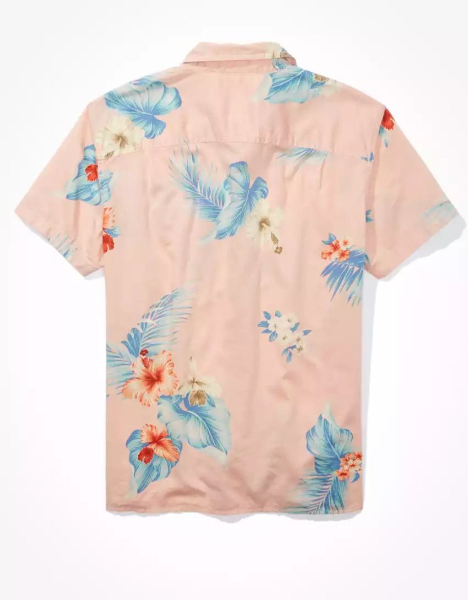 Hauts Flanelle American Eagle AE Tropical Button-Up Resort Shirt Rose Homme | ZHH-39798913